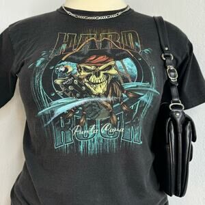 Hard Rock Cafe Skull Prite Skateboard T-Shirt Black Baby Tee Women's Large